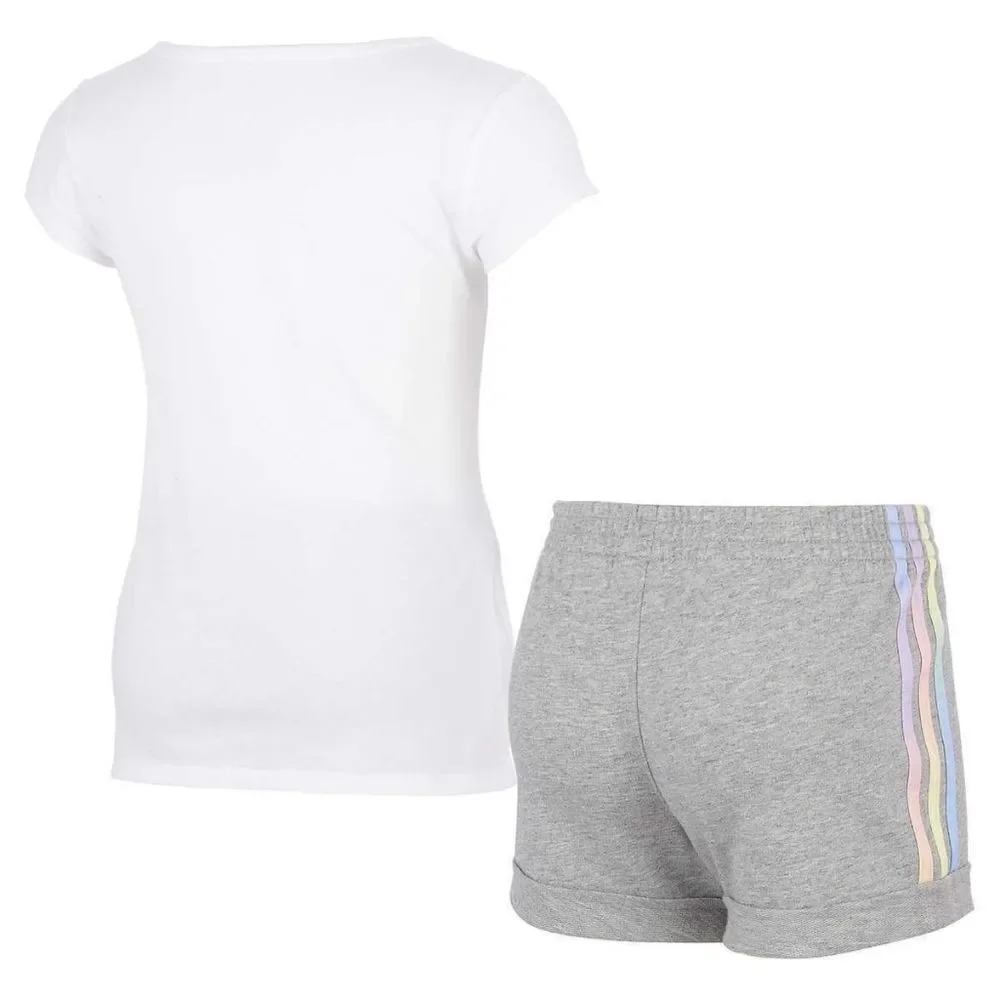 Girl's Adidas 3 Piece Set Tee Shirts and Shorts Grey White Purple
